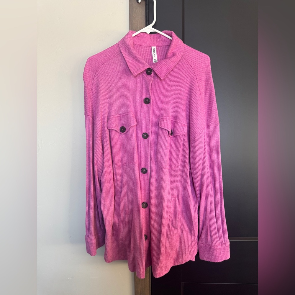 Zenana Outfitters Fuchsia Ribbed Button-Up Top